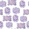 Watercolor hand drawn seamless pattern with apothecary potion labels purple witch forest herbs, leaves. Spooky horror