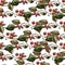 Watercolor hand drawn seamless pattern with autumn rosehip berries and leaves.