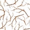 Watercolor hand drawn seamless pattern with brown branches twigs without leaves. Autumn fall winter illustration, wood