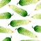Watercolor hand drawn seamless pattern with green cucumbers.