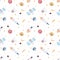 Watercolor hand drawn seamless pattern with outer space elements rocket, stars, planets, meteors , satellite etc. isolated