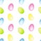 Watercolor hand drawn seamless pattern with pastel multi colored easter eggs isolated on white background.