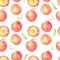 Watercolor hand drawn seamless pattern with peaches perfect summer fruit and leaves