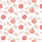 Watercolor hand drawn Seamless pattern with ripe Peaches on a white background.