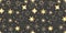 Watercolor hand drawn seamless pattern with shiny gold Christmas decoration winter starry sky, glitter, outline yellow