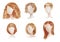 Watercolor hand drawn set with different types of female hairstyles for long,curly,chort hair. Women brown haircut illustration