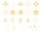 Watercolor hand drawn set with shiny gold Christmas decoration winter starry sky, glitter, outline yellow stars and dots