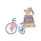 Watercolor hand drawn travelling composition bike with suitcases, umbrella, beach bag filled with accessories illustration for