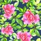 Watercolor hand paint pink roses, raster seamless pattern.