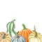 Watercolor hand painted autumn pumpkins on white background. vegetables frame, isolated