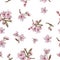 Watercolor hand painted cherry flowers pattern. Botanical illustration in vintage style.