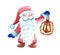 Watercolor hand painted Christmas gnome in red hat and suit, with white beard. cartoon magic character, isolated on white