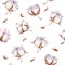 Watercolor hand painted cotton flowers seamless pattern