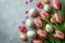 Watercolor hand painted Easter seamless pattern with colored eggs, bird nest, twigs, tree branch, tulips. Decorative elements