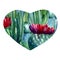 Watercolor hand painted heart shaped composition of green blooming cactuses for print, design or decoration