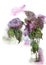 Watercolor hand painted lilac bouquet in a transparent vase