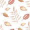 Watercolor hand painted nature autumn tree plant seamless pattern with orange and yellow different fall leaves texture