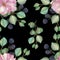 Watercolor hand painted nature floral greenery berry seamless pattern with   pink apple blossom flowers, purple blackberry and gre