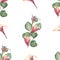 Watercolor hand painted nature floral greenery seamless pattern with green eucalyptus leaves, pink buds on branches and blossom ho