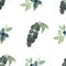 Watercolor hand painted nature garden plants seamless pattern with blueberries, black currants berries on branches with green leav