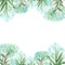 Watercolor hand painted nature romantic banner with blue flower yarrow and green branches