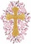 Watercolor hand painted Pink Florals and gold Cross Clipart, Easter Religious greenery illustration,  Baptism Cross clip art,