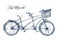 Watercolor hand painted romantic illustration on white background - vintage wedding tandem bicycle