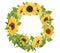 Watercolor hand painted Sunflower wreath