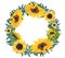 Watercolor hand painted Sunflower wreath