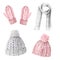 Watercolor hand painted winter cute clothes set