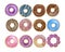 Watercolor hand painting illustration of colorful donuts fired, set of doughnut with strawberry cream melting