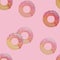 Watercolor hand painting illustration of seamless donuts fired, the round doughnut with strawberry cream melting, colorful sugar