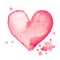 Watercolor hand-painting pink heart shape on white background