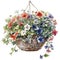 Watercolor Hanging Basket on White Background for Invitations and Posters.