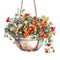 Watercolor Hanging Basket on White Background for Invitations and Posters.