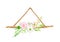 Watercolor hanging floral decoration. Hand drawn wooden branch on rope with flowers and leaves. Wedding wall decoration