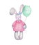 Watercolor happy easter cute girl bunny rabbit with air balloons