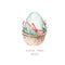 Watercolor Happy Easter egg with flowers, feathers and eggs. Spring holiday decoration.