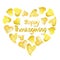 Watercolor happy thanksgiving words phrase lettering font in yellow orange colors in heart shape. Autumn fall typography