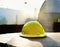 Watercolor of hard hat on a table on a construction site