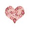 Watercolor Heart from red pink crystal with gold element isolated on white background. Beautiful bright jewelry shape