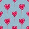 Watercolor heart shaped lollipops. Valentine`s day background. Seamless pattern