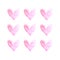 Watercolor hearts in row. Perfect for creating romantic postcards and Valentines Day decor. Hand drawn. Isolated on white