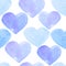 Watercolor hearts seamless background.Blue watercolor heart pattern. Colorful watercolor romantic texture