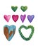 Watercolor hearts set. Blue pink green heart.