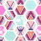 Watercolor hexagon seamless pattern with geometric ornamental elements