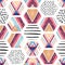 Watercolor hexagon seamless pattern with geometric ornamental elements