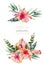 Watercolor hibiscus flowers and leaves bouquets collection