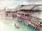 Watercolor High Definition Illustration: Chinese Water Town. Stilt Loft. Chongqing.