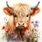 Watercolor highland cow portrait